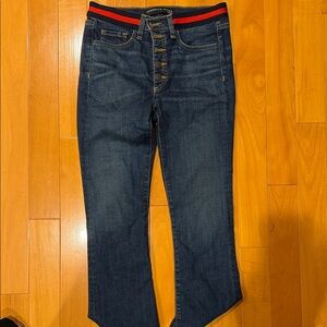 Veronica Beard Dark Blue Ankle Jeans with Red and Black Accents